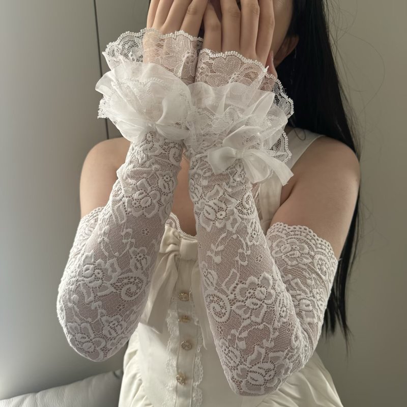 夏季薄款蕾丝透气泡泡护袖百搭甜美防紫外线加长袖套配饰厂家批发|undefined