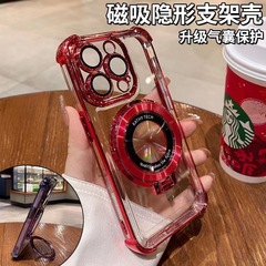 適用iPhone15四角氣囊防摔手機殼磁吸支架蘋果14透明軟套保護套13