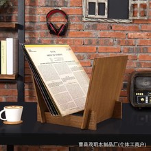 美式实木阶梯型形书架黑胶唱片CD架再桌面书立办公室整理收纳架