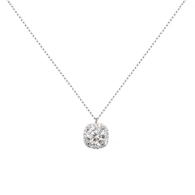 S925 Sterling Silver Gold Plated Square Diamond Necklace For Women_voghion.com