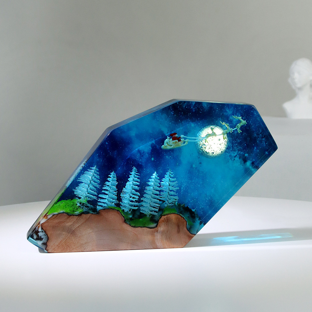 New Creative  Christmas Micro Landscape Resin Nightlight European Old Man Moon Ornaments Crafts Tide