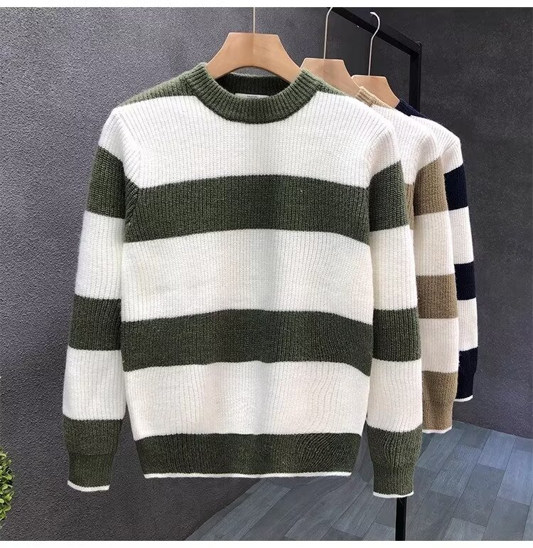"Men's Loose Fit Wool-Blend Knit Sweater - Winter Crewneck Pullover, Warm & Soft Long Sleeve Top (Blue/Khaki/Green)"_voghion.com