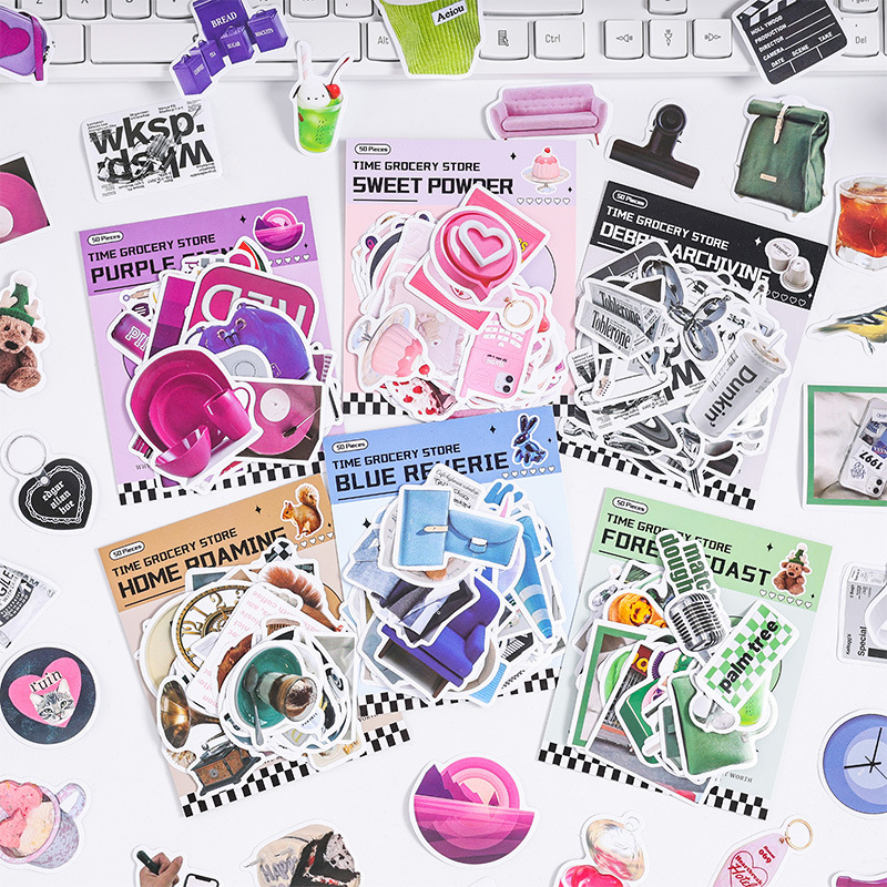 Moda tienda de comestibles pegatinas adhesivas bolsas ins ventilador material pegatinas DIY diario decoración pegatinas papelería