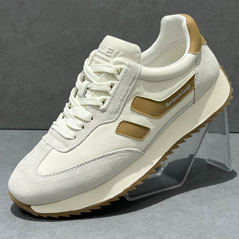 Легкие кроссовки на мягкой подошве мужские кожаные дышащие туфли