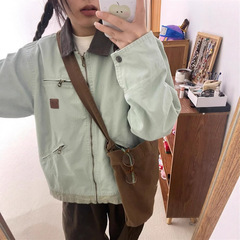 韩版复古撞色翻领外套女秋季2025新款百搭休闲宽松工装夹克棒球服