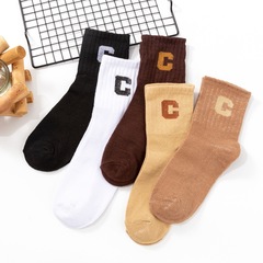 襪子女士中筒襪夏季薄款透氣ins潮外穿鯊魚褲襪C字母個性運動襪