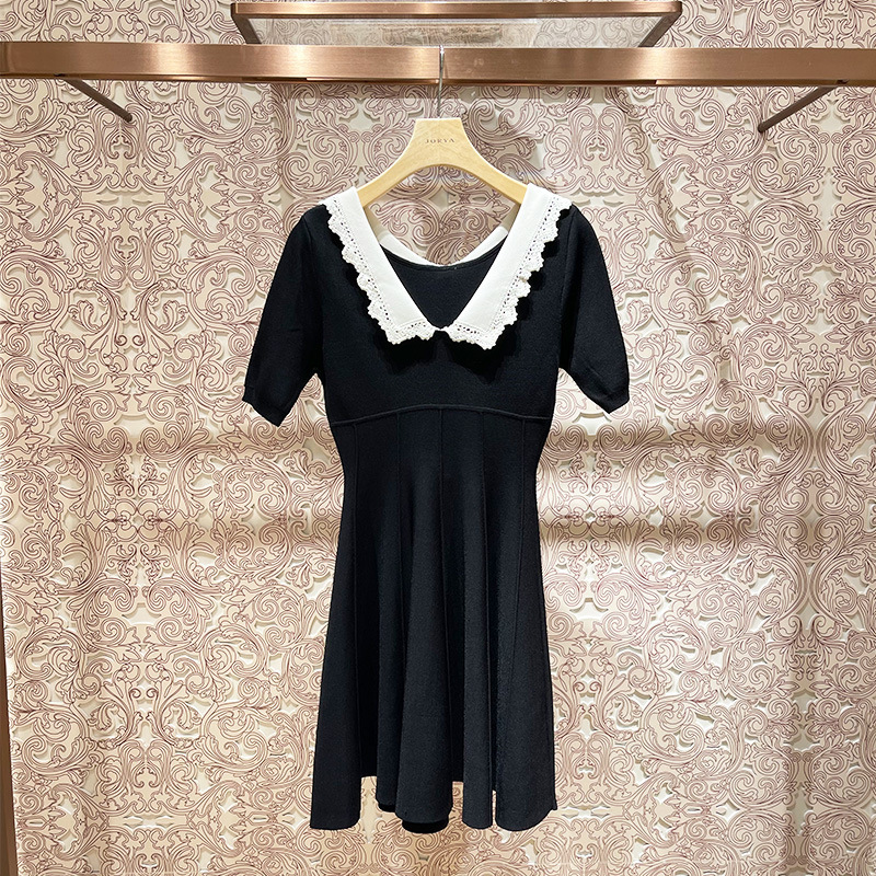 2023 Spring Style Short-Sleeved Doll Collar Bow Waist Elegant Pure French Dress P107403E