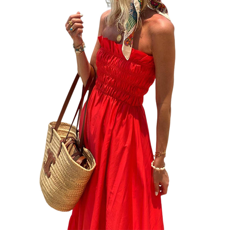 Women's A-line Skirt Tropical Strapless Backless Sleeveless Solid Color Maxi Long Dress Travel Beach display picture 12