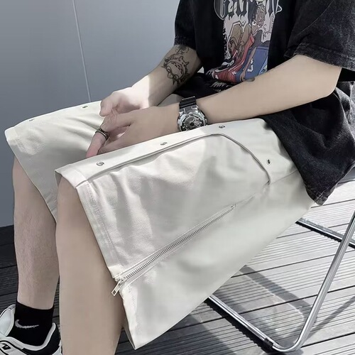 American work-style shorts for men, summer loose sports five-pocket pants, trendy brand high street ice silk cool casual mid-rise pants