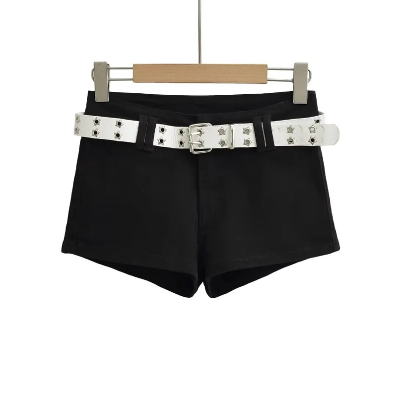 Black Low Waist Denim Shorts Women's Slimming Tight Elastic Belt Jeans Hot Girls Sexy Pure Hot Pants