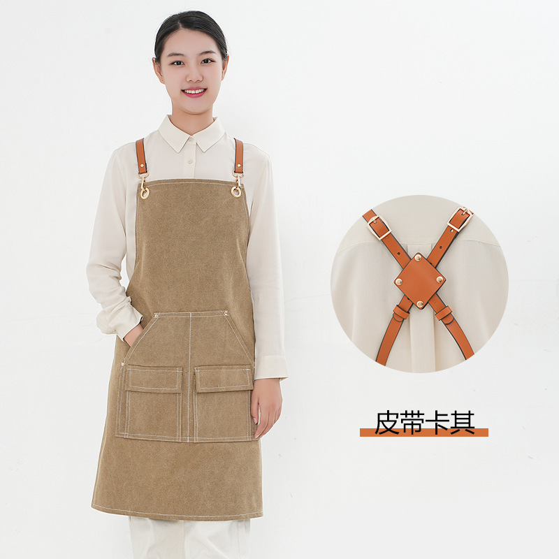 Delantal de lona gruesa de una sola capa con bolsillo cubierta de la leche Barber té Tienda ropa de trabajo extraíble de cuero logo estudio delantal