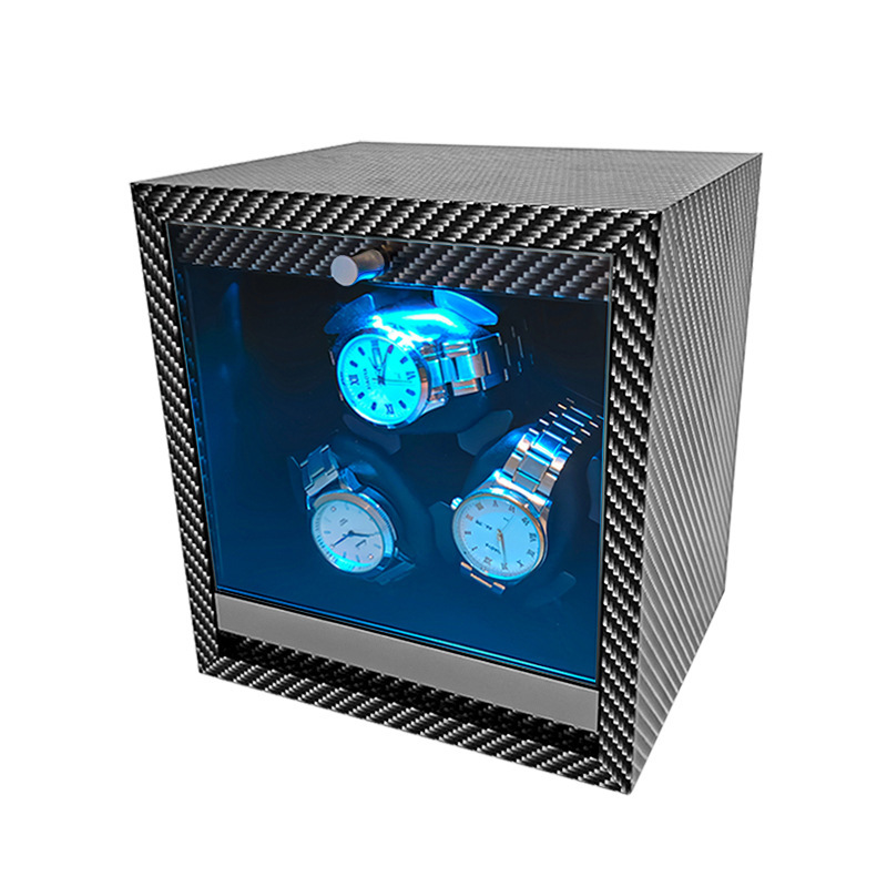 in stock wholesale carbon fiber pattern vertical 3-epitope automatic watch shaker winding watch box three-meter household electric motor box