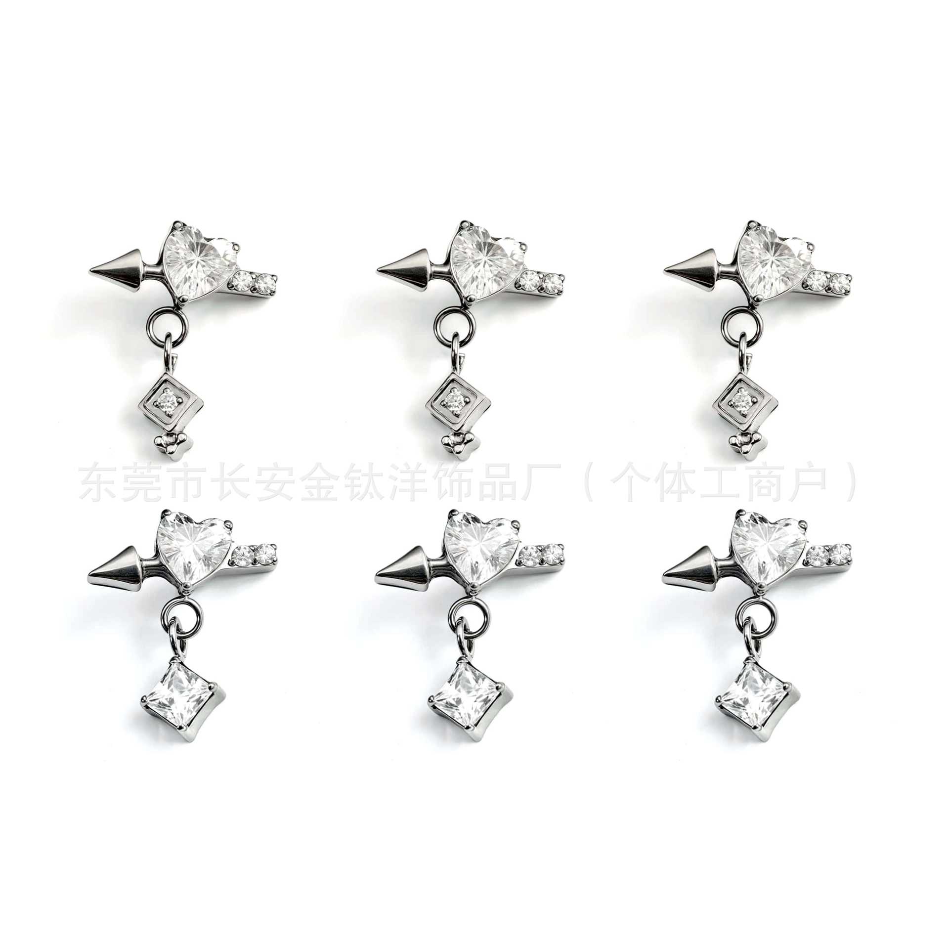 F136 Titanium Heart Cupid Zircon Earring Pendant Lip Piercing Nose Piercing Ear Bone Piercing G23 Titanium Alloy Jewelry detail image 5