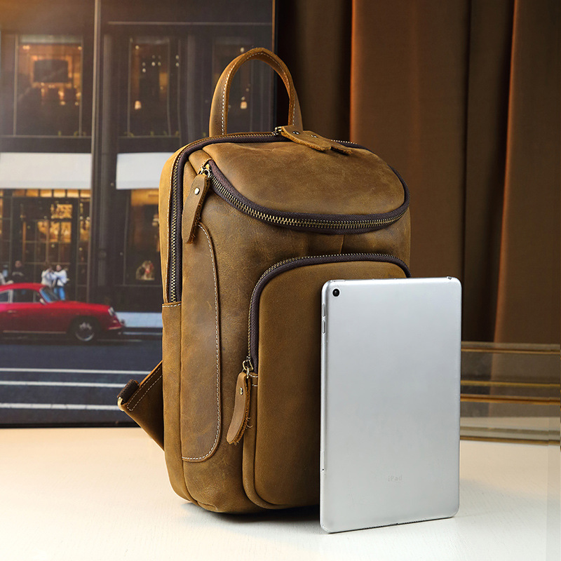 Retro Men's Shoulder Bag Crazy Horse Leather Multifunctional Casual Chest Bag Genuine Leather Stylish Unique_voghion.com