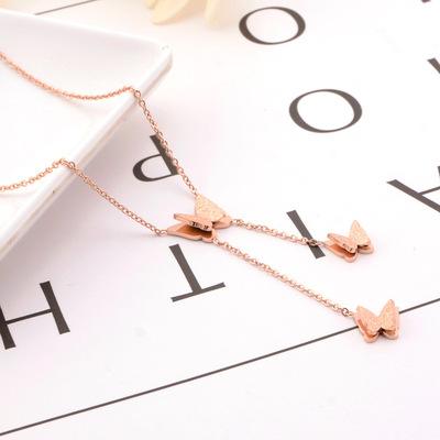 Cross border fashion Pendant fresh Sand pressure butterfly Rose Gold girl student Stainless steel Lips Necklace festival gift