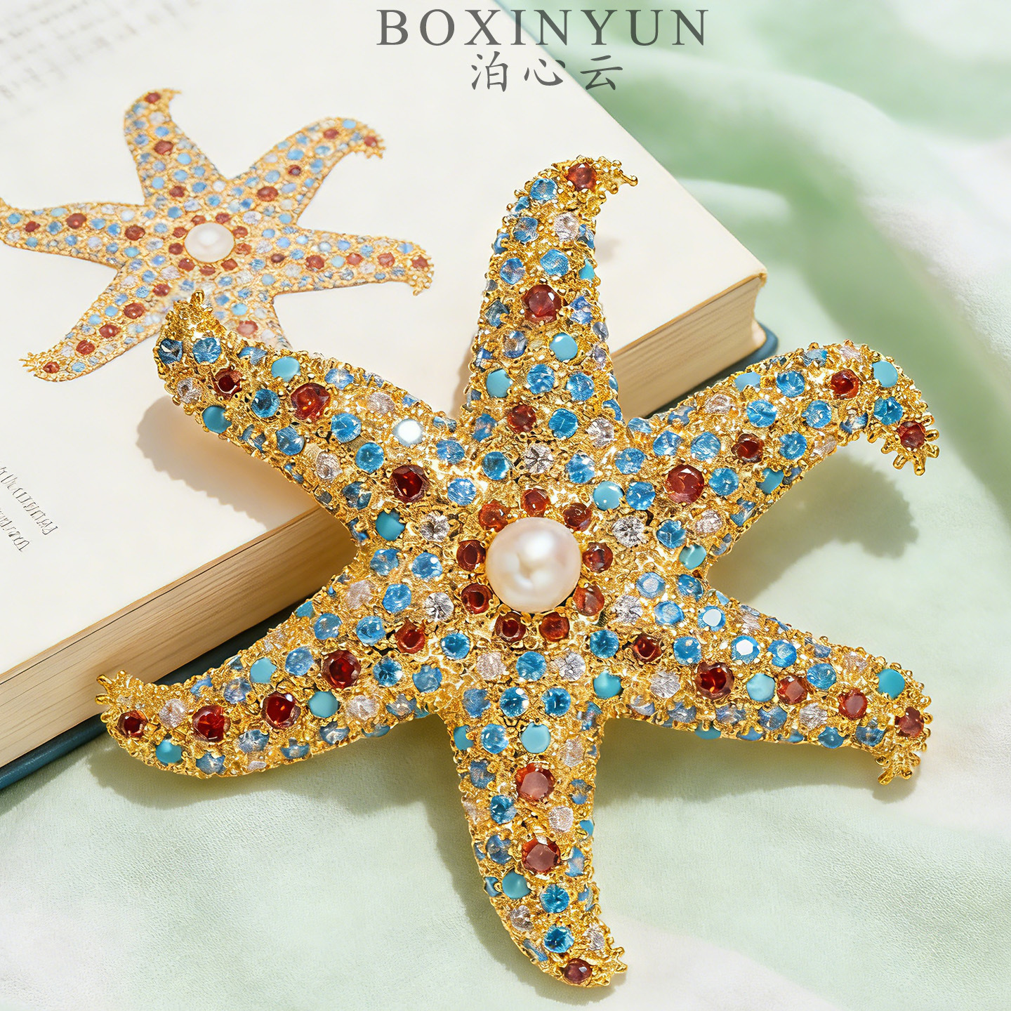 Buxinyun High-End Light Luxury Customized Natural Freshwater Pearl Starfish Brooch Fashionable Unique Marine Clothing Accessories