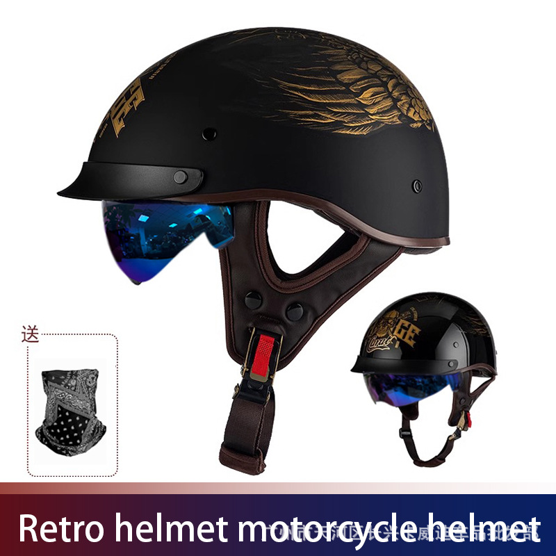 Motosiklet kaskı (dəbilqə) – Ha Lei Motorcycle Retro - 015-matte-black-gold-skull-with-mask-m