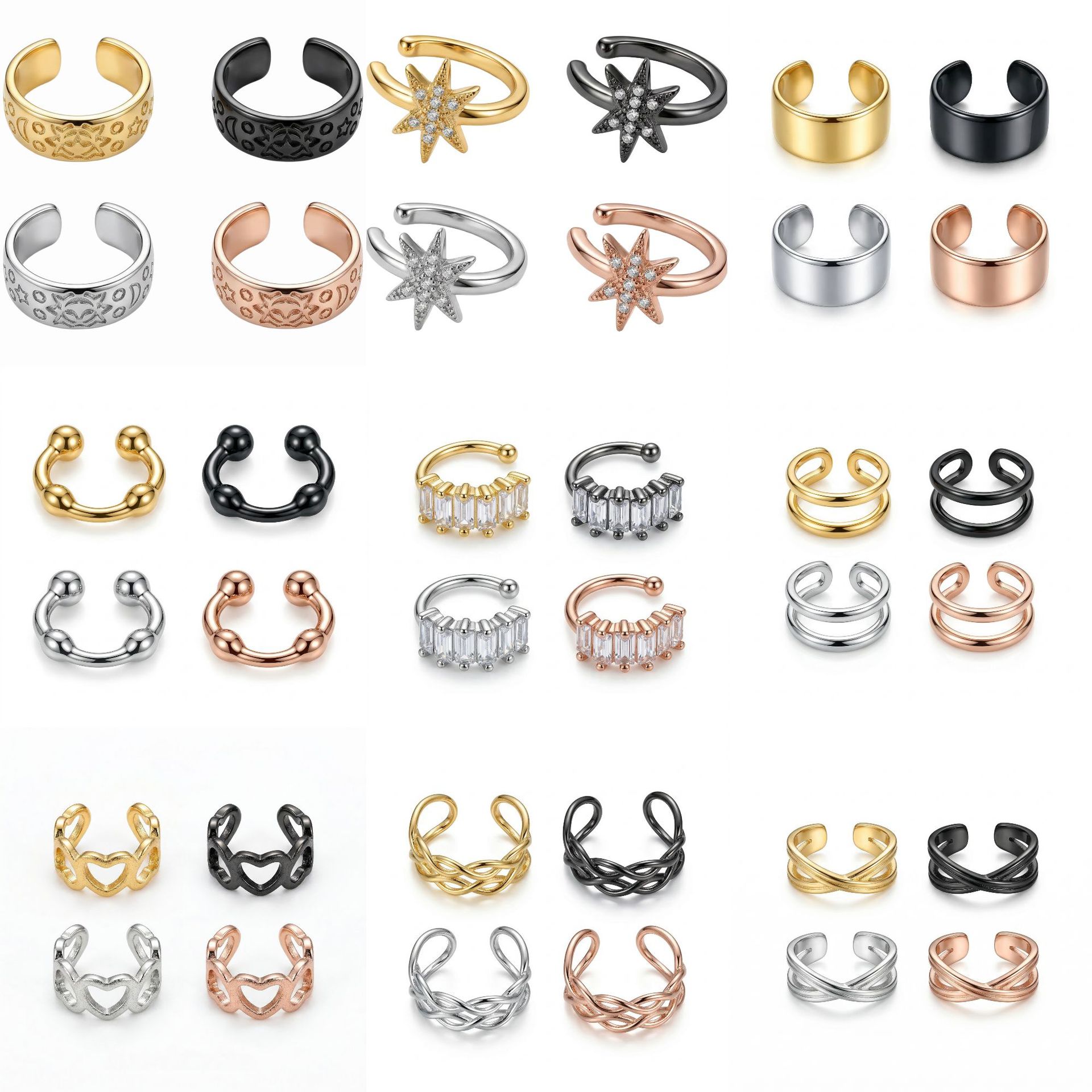 Copper Material Micro-Inlaid Open Ear Clip for Women, 18K Gold-Plated Versatile Non-Pierced Ear Clip, Copper Earrings, Light Luxury Non-Pierced Ear Jewelry