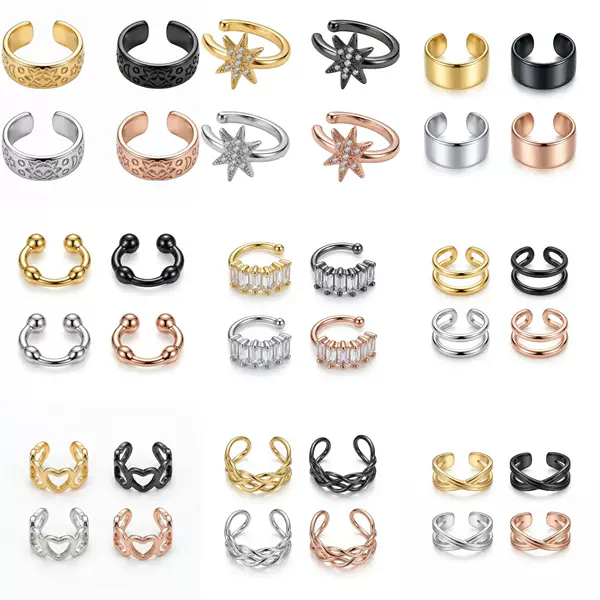 Copper Material Micro-Inlaid Open Ear Clip for Women, 18K Gold-Plated Versatile Non-Pierced Ear Clip, Copper Earrings, Light Luxury Non-Pierced Ear Jewelry