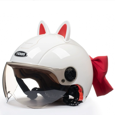 Seasons Universal Electric Battery Motorcycle, Motosiklet dəbilqələri - one-size-fits-all-pure-white-white-red-red-butterfly-w-comes-with-warm-ear-protection-removable