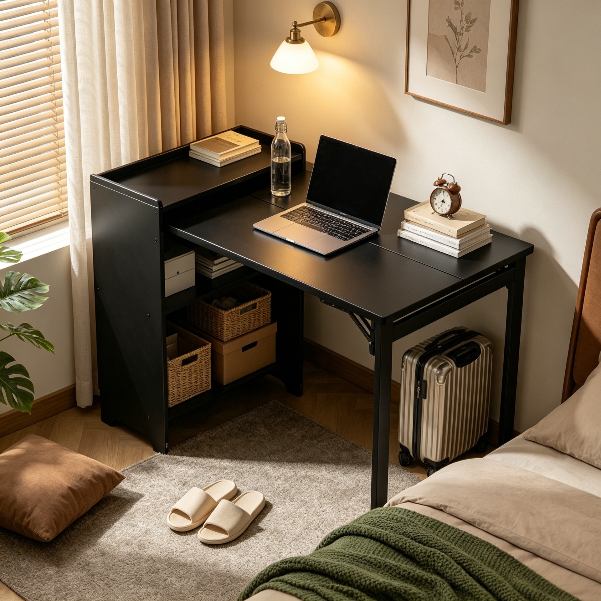 Solid wood desk, foldable study and writing table, rectangular computer desk for adults, suitable for small apartments, bedroom, bedside