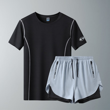 户外夏季健身短袖T恤男士速干衣套装跑步宽松休闲运动服套装