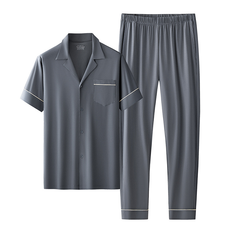 Primavera y verano nuevo estilo 60 algodón modal ropa de hogar para hombres estilo delgado puede salir el conjunto de pijamas del año natal en stock