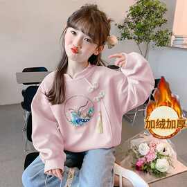 女童加绒加厚卫衣秋冬款洋气中国风儿童秋装新中式童装小女孩上衣