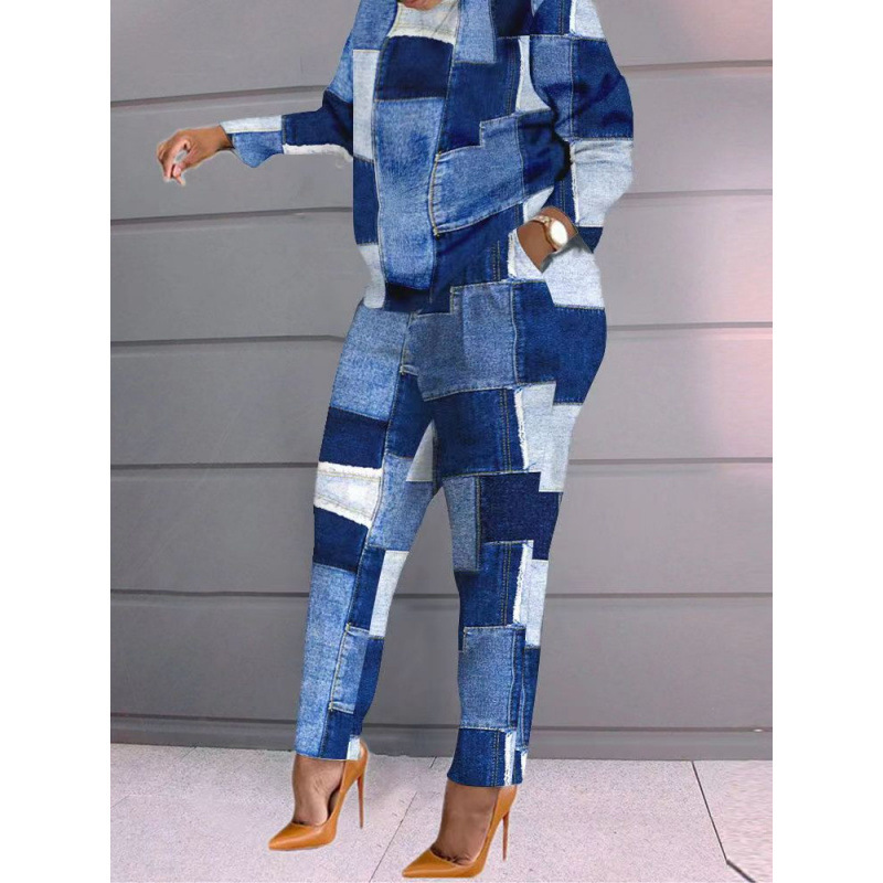 2024 Cross-Border European and American Fashion New Amazon Autumn and Winter Women's Casual and Comfortable Printed Long-Sleeved Pants Suit
