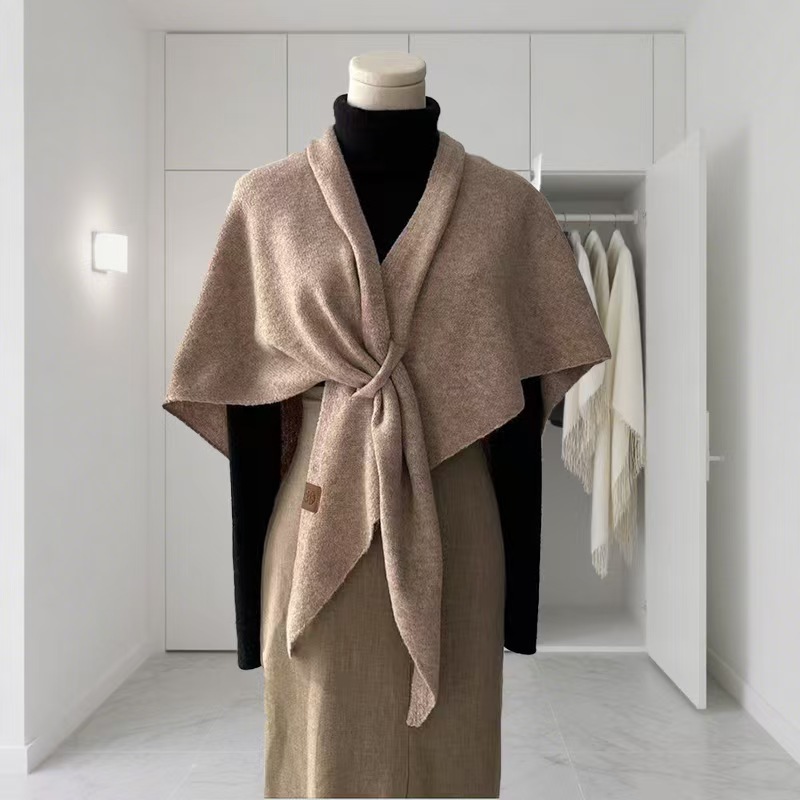 Wool Blend Triangle Scarf For Women, Solid Colour Winter Neck Shawl_voghion.com