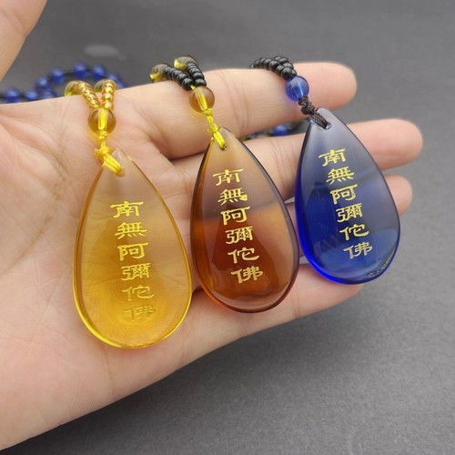 Drop-shaped Namo Amitabha pendant, citrine dripping temple bonding pendant, sweater chain, gift for men and women