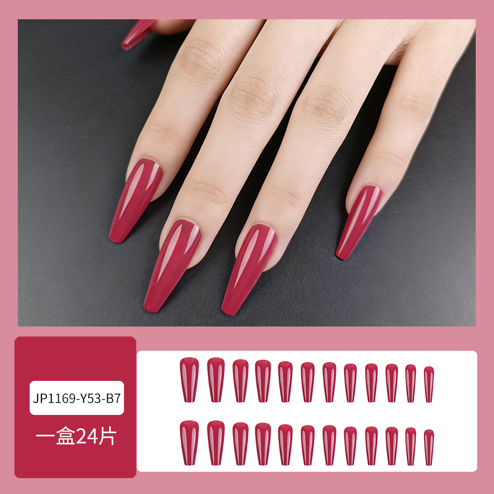 Cara roja cereza brillante para usar uñas de moda de color sólido parche de uñas falsas ventas calientes europeas y estadounidenses 24 piezas de ataúd de uñas