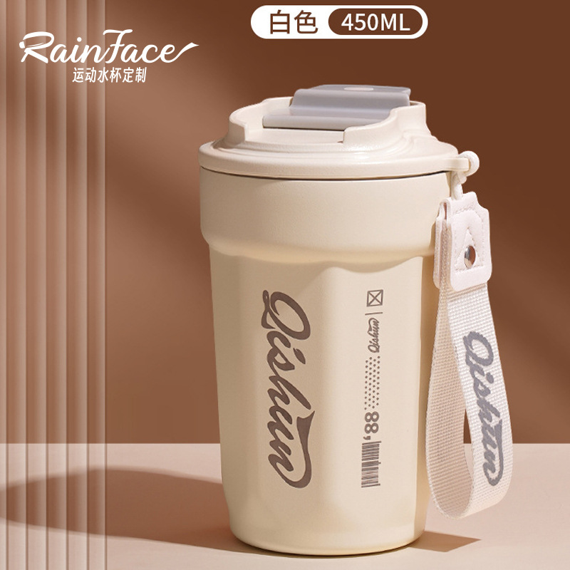 Taza de café 316 de doble capa de acero inoxidable aislado taza fría al aire libre taza de coque portátil red cuerda de elevación roja taza de coche