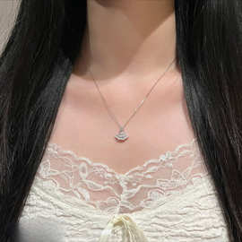 s925银【批发」轻奢满钻扇形项链 时尚闪耀小众设计感锁骨链饰品