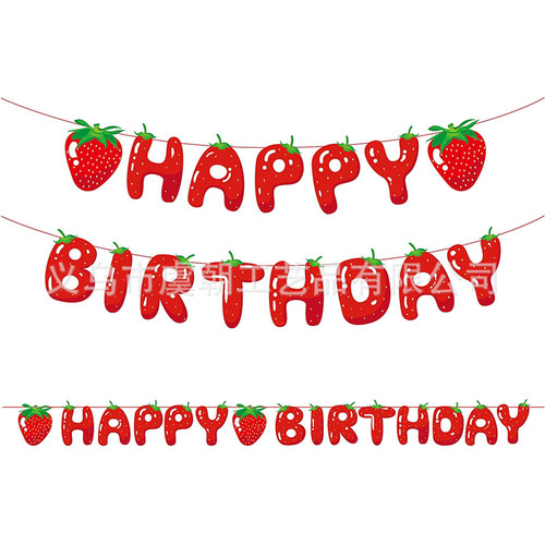 New INS Fruit Theme Strawberry Birthday Flag Festival Banner Party Decoration Supplies Scene Layout Latte Art
