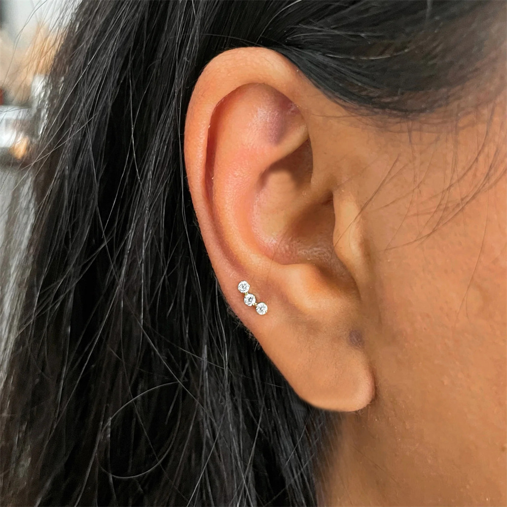 1 Piece Ear Cartilage Rings & Studs Sweet Simple Style Geometric Sterling Silver Plating Inlay Zircon Ear Cartilage Rings & Studs display picture 20