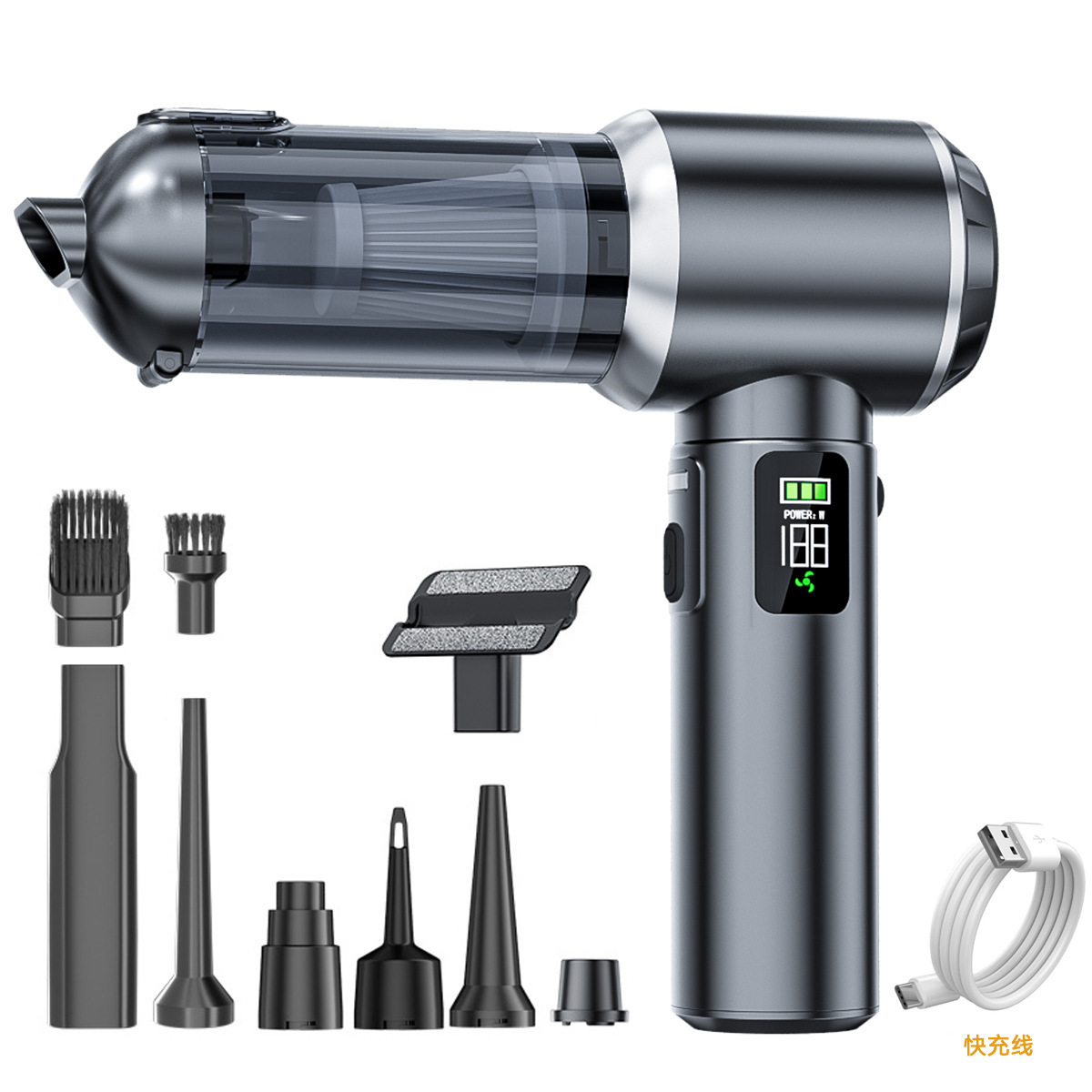 건 그레이*고속 충전 버전 브러시리스 모터 진공 청소기+원클릭 먼지통*3개 섹션*2000mAh