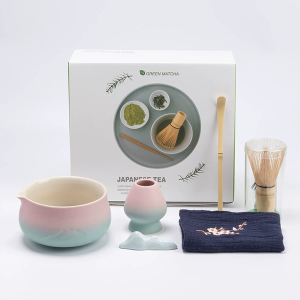 Gradient distant mountain pink and green six-piece set
