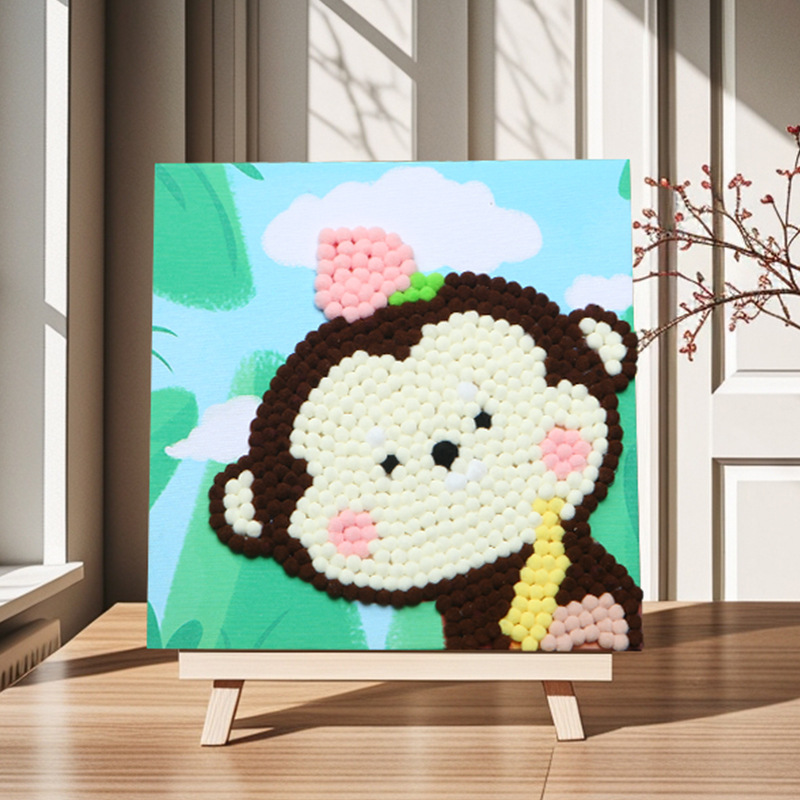 Pintura de bola de pelo Dibujos animados Niños creativos Pegatinas a mano Diy Material hecho a mano Paquete Marco estirado Pintura adhesiva Marco de madera maciza Pintura decorativa