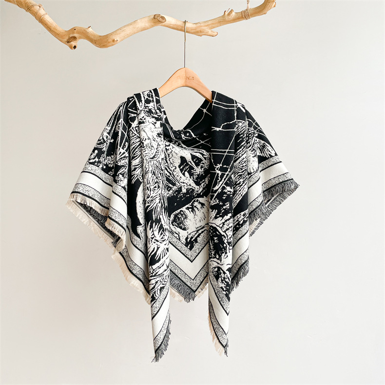 Großer quadratischer Winterschal im Ethno-Stil, doppelseitiger fünfzackiger Stern aus Kaschmir, dicker und warmer Reiseschal_voghion.com