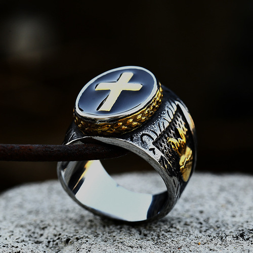 beier stainless steel casting praying hands gold ring new titanium steel cross glue ring wholesale