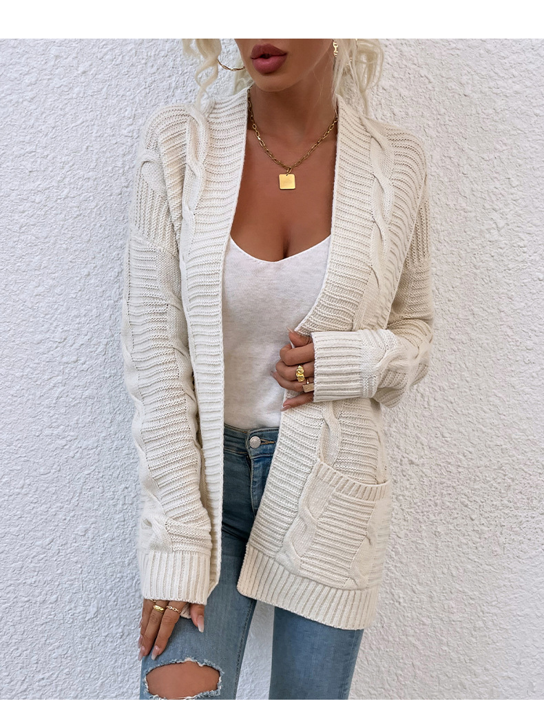 Twist Mid-Length Pocket Knitted Cardigan Coat in Sweaters