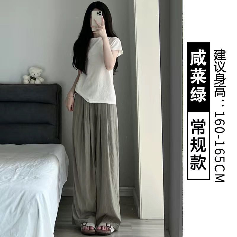 山本ズボンの延長版の背の高い夏の女性の新型の怠惰な風の大きいサイズはやせている純色が腰の広い足のズボンを緩めます。|undefined