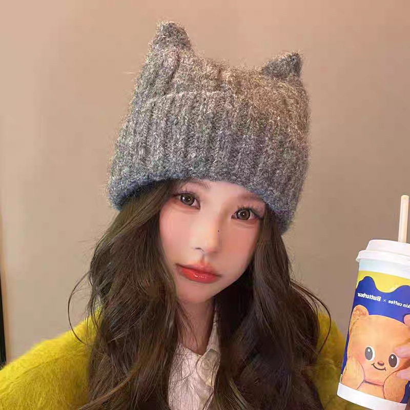 秋冬帽子女甜美小恶魔可爱耳朵毛线帽防寒护耳保暖针织帽骑行冷帽|undefined