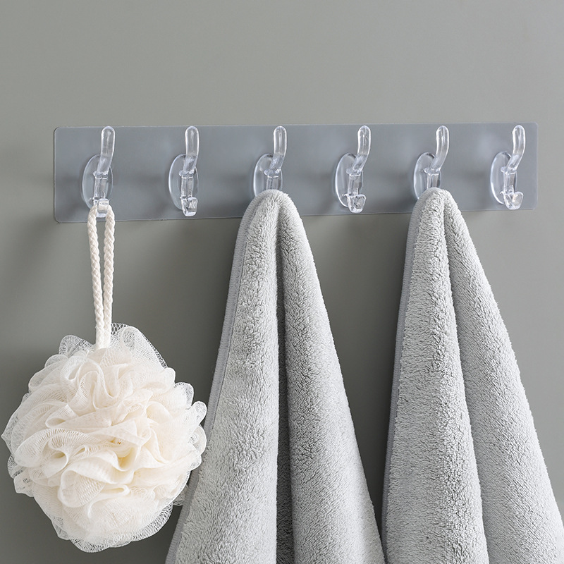 row hook transparent powerful viscose six row sticky hook seamless punch-free door back bathroom storage wall mounted hoy