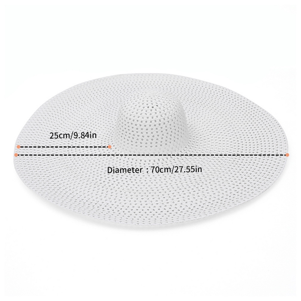 Extra große Strohhüte für Damen, 25 cm, aus Papier gewebt, mit breiter Krempe, ideal für Strand und Urlaub am Meer_voghion.com