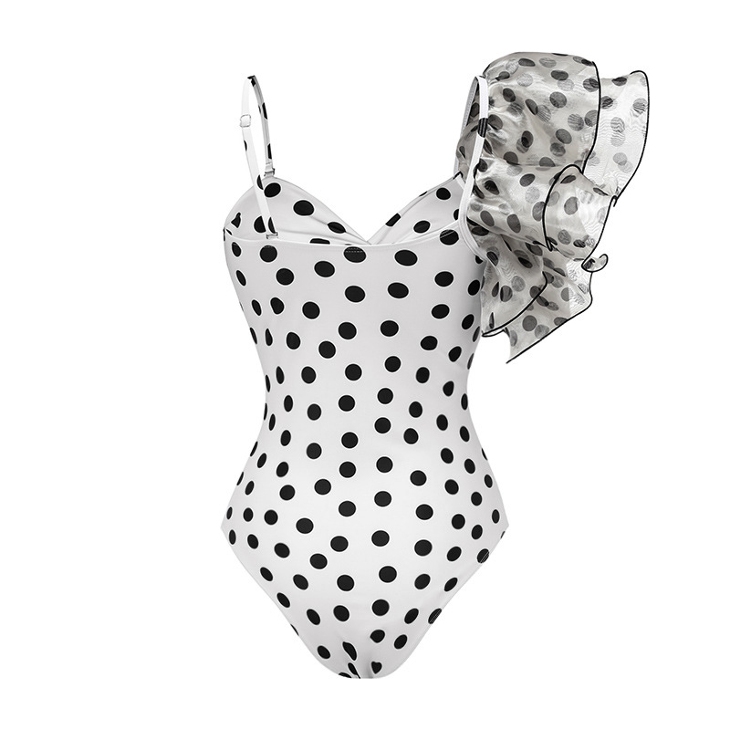 Women's Retro Vacation French Style Polka Dots Flowers Hollow Out One Piece Swimwear display picture 7