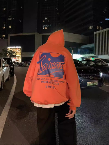 Men's Padded Thick Trendy Outerwear National Chic Streetwear Hip-Hop Hooded Sweatshirt for Autumn and Winter Loose Fit