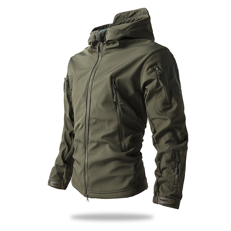Autumn and winter soft shell hooded jacket outdoor fleece for men and women couples windproof waterproof warm jacket coat tide Autumn and winter soft shell hooded jacket outdoor fleece for men and women couples windproof waterproof warm jacket coat tide