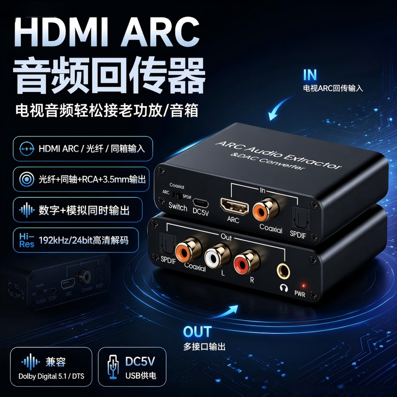 HDMI Arc Audio Return Transmitter HDMI Audio Adapter Dac Decoder Router Fiber Optic Coaxial